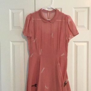 Pink silk midi dress Gucci fabric/cranes